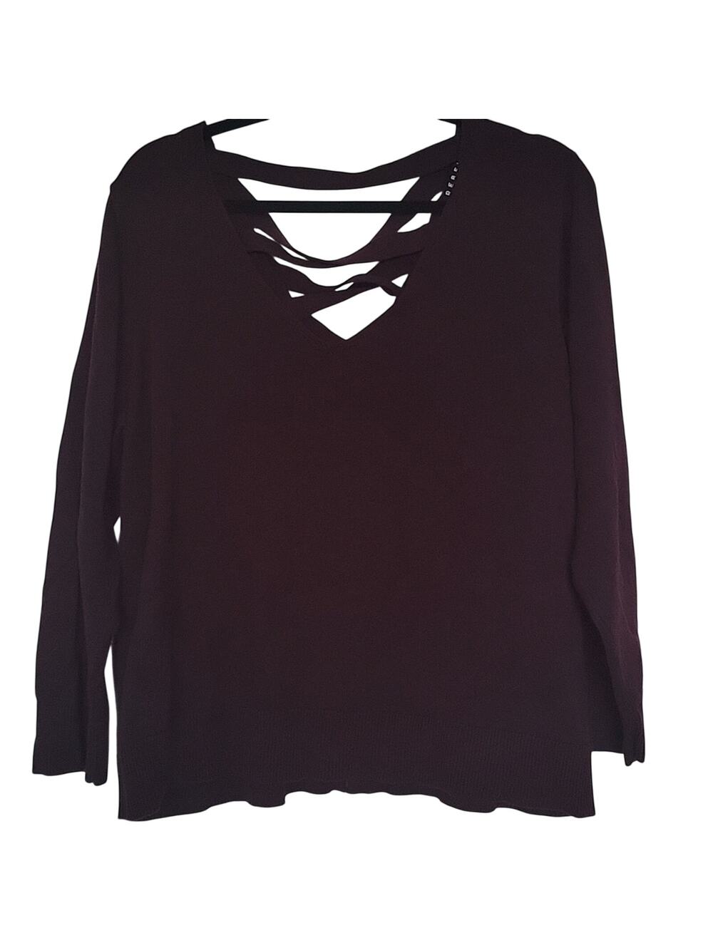 Rebel Wilson X Angels Lace Up Back Sweater in Wine Tasting, 1X